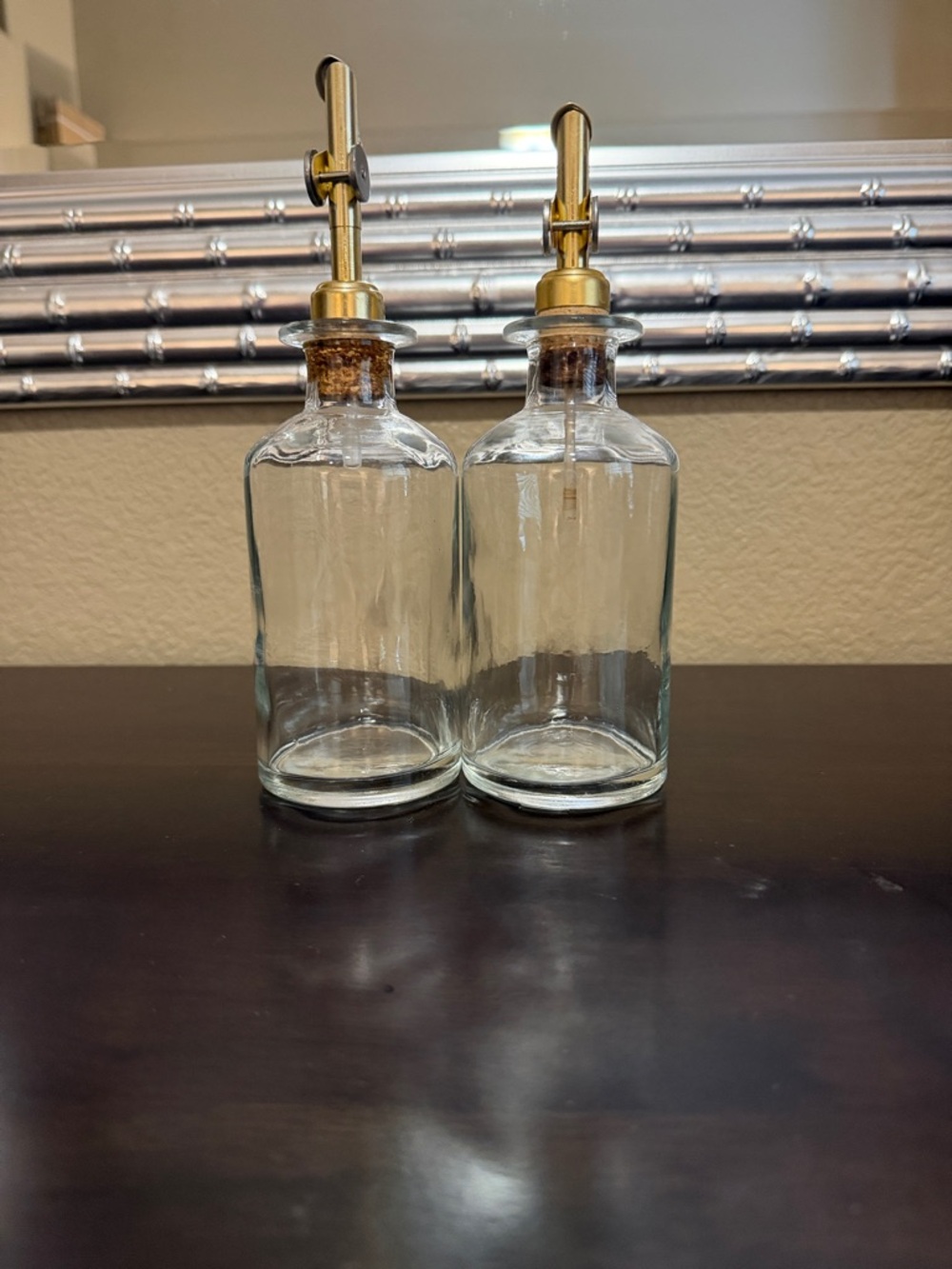 Clear Glass Oil & Vinegar Bottles with Gold Pour Spouts - Set of 2